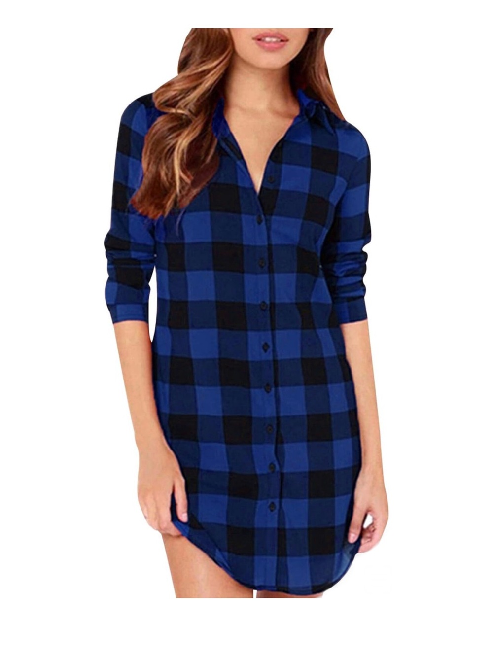 Blue and Black Buffalo Plaid Button-Up Shirt - Size 6